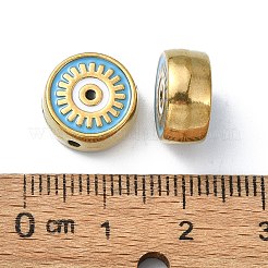 イオンプレーティング（IP）304ステンレススチールエナメルビーズ  18KGP本金メッキ  ナザールボンジュウ付きフラットラウンド  ミックスカラー  12x5.5mm  穴：1.5mm&nbsp;STAS-Q318-13