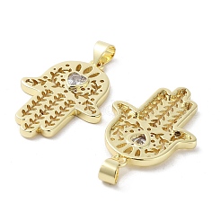 Rack Plating Hamsa Hand Brass Micro Pave Cubic Zirconia Pendants&nbsp;KK-E102-13G
