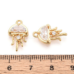 真鍮の舗装キュービックジルコニアペンダント  クラゲ  ニッケルフリー  18KGP本金メッキ  透明  17x10x3mm  穴：1.4mm&nbsp;KK-T074-94B-G