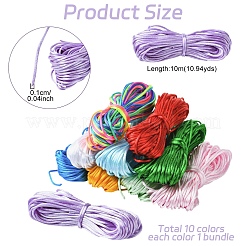100m 10 Colors Nylon Satin Rattail Cords&nbsp;NWIR-YW0001-17