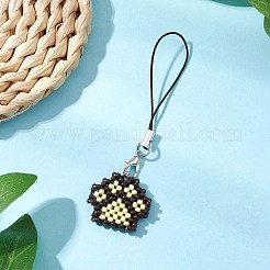 足跡のガラスシードビーズビーズチャーム携帯ストラップ  ナイロンコードループモバイルアクセサリー装飾  ベージュ  85mm&nbsp;HJEW-MZ00186-02