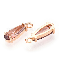 カット加工ガラスペンダント  金色の真鍮のオープンバックセッティング  ティアドロップ  シエナ  14.5x4.5x4mm  穴：1.2mm&nbsp;GLAA-T010-004G