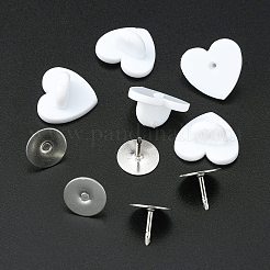 塩ビラペルピンバック  アイロンタイピン付き  ブローチパーツ  ハート  ホワイト  13.5x14x8mm&nbsp;FIND-WH0065-02B