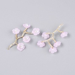 アクリル製の大きなペンダント  透明なガラスビーズと金メッキ真鍮線  花  プラム  55~60x30~35mm  穴：2mm&nbsp;FIND-S321-07C