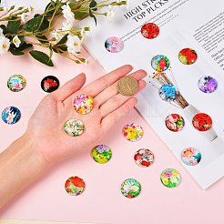 Flower Printed Glass Cabochons&nbsp;sgGGLA-SZ0001-14