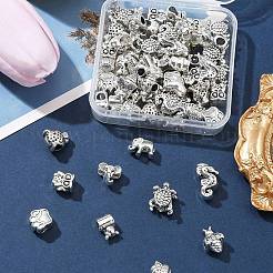 60個10スタイルチベットスタイルアロイヨーロピアンビーズ  大穴ビーズ  混合図形  アンティークシルバー  9~16x8~12x5~9mm  穴：4~5mm&nbsp;TIBEB-FS0001-03
