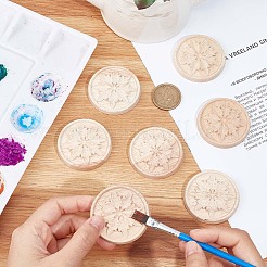 木彫りアンレーアップリケクラフト  未塗装アンレー家具家の装飾  花柄  フラットラウンド  48x7.5mm&nbsp;WOOD-WH0034-11A