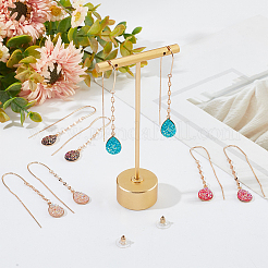 6ペア6色の樹脂ティアドロップダングルイヤリング  女性のための金合金ロング タッセル ドロップ イヤリング  ミックスカラー  68mm  ピン：0.8mm  1ペア/カラー&nbsp;EJEW-AN0001-21