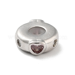バレンタインデー 真鍮 マイクロパヴェ クリア キュービックジルコニア ビーズ  ハート  プラチナ  10.5x10x4mm  穴：1.6mm&nbsp;KK-K361-06P