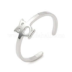 304ステンレススチール製調節可能なカフリング  ステンレス鋼色  フクロウ  7.5mm  調整可能&nbsp;RJEW-Z105-01P-03