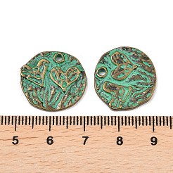 合金のチベット風チャーム  アンティークブロンズ＆グリーングリーン  フラットラウンド  18.5x20x2mm  穴：1.6mm&nbsp;FIND-I073-01B