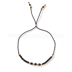 女性用ミニマリストガラス＆合金ビーズスライダーブレスレット  ラウンド  ゴールドカラー  ブラック  11.02インチ（28cm）&nbsp;SD4313