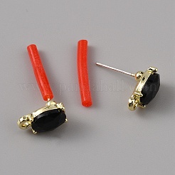 合金ラインストーンスタンドピアス  スターリングシルバーのピン925本と水平ループ付き  オーバル  ジェット  11x6.5mm  穴：1.4mm  ピン：0.8mm&nbsp;FIND-WH0120-25A-02