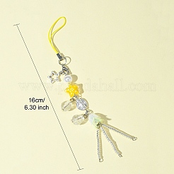 ガラス＆合金＆アクリル携帯ストラップ  きいろ  16cm&nbsp;HJEW-FS00004