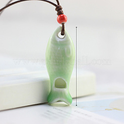 調整可能なワックスコード付き魚の磁器ホイッスルペンダントネックレス  ダークシーグリーン  17.72~31.50インチ（45~80cm）&nbsp;FS-WG46CDC-01