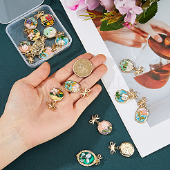 20個 10スタイル 花柄 合金エナメルペンダント  フラットラウンド＆オーバル  ミックスカラー  37~44mm  2個/スタイル&nbsp;PALLOY-FH00196