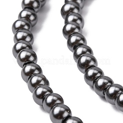 環境に優しいガラスパールビーズ  パールカラーの  ラウンド  濃いグレー  4mm  穴：1.2~1.5mm  約100個/連  16''（40.64センチメートル）&nbsp;LS-HY-J002-4mm-HX088