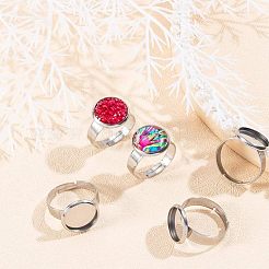 調節可能な304ステンレススチール製指輪部品  パッドリングベースパーツ  フラットラウンド  ステンレス鋼色  トレイ：12mm  サイズ7  17mm  50個/箱&nbsp;STAS-UN0001-10