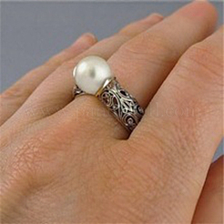 Brass with Plastic Pearl Bead Finger Rings&nbsp;FS-WG3AF2F-03