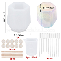 DIYペン花瓶型キット  シリコンモールド入り  計量カッププラスチック工具  プラスチック移送ピペット  白樺の木製クラフトアイスクリームスティックとラテックス指サック  ホワイト  61x69x72mm  内径：38x43mm  1 PC&nbsp;DIY-GF0003-23
