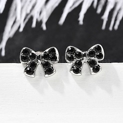 304ステンレススチールスタッドピアス  ラインストーン付き  蝶結び  ステンレス鋼色  8.5x11mm&nbsp;EJEW-F361-14P