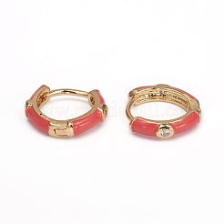 真鍮マイクロペーブクリアキュービックジルコニアハギーフープピアス  エナメル  レッド  16x3mm  ピン：1mm&nbsp;EJEW-I240-02C