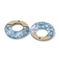 ウッドペンダント  樹脂と金箔  リング  ディープスカイブルー  38x4mm  穴：2mm&nbsp;FIND-B042-09C
