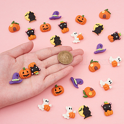 30本6スタイル樹脂カボションハロウィンテーマ  イヤリング＆ボビーピンアクセサリーのDIY  幽霊とカボチャと帽子とお化け屋敷/お城と猫  ミックスカラー  5個/スタイル&nbsp;RESI-CJ0001-194