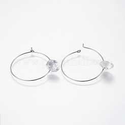 304ステンレススチールワイングラスチャーム  クリアキュービックジルコニア  ステンレス鋼色  39x30x10mm  ピン：0.8mm&nbsp;EJEW-I211-29P
