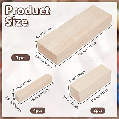 7個 3スタイルの未完成木製クラフトブロック  長方形  50~300x25~100x25~50mm&nbsp;WOOD-OC0004-46