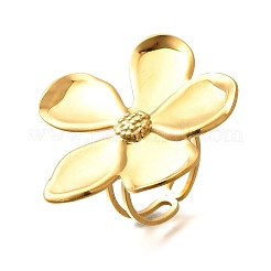 女性用フラワー 304 ステンレススチール オープンカフリング  ゴールドカラー  usサイズ6（16.5mm）  花：33.5x37.5mm&nbsp;RJEW-R006-03G-02