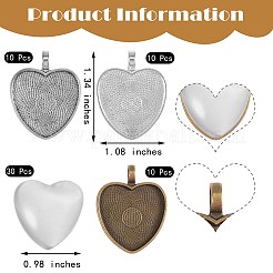 DIYペンダント作りキット  30個入り3色ハートアロイペンダントカボションセッティング＆30個入り透明ハートガラスカボション  ミックスカラー  トレイ：25x25mm  34x27.5x2.5mm  穴：4.5mm  3色  10個/カラー  30pc&nbsp;DIY-SZ0004-50