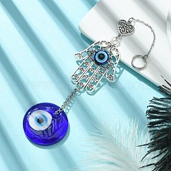 Blue Flat Round with Evil Eye Lampwork Pendant Decorations&nbsp;HJEW-JM01563