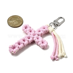 綿のペンダントの飾り  合金回転式ナスカン付き  クロス  プラチナ  パールピンク  118mm&nbsp;HJEW-TA00395-04