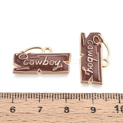 合金エナメルチャーム  ゴールドカラー  カウボーイという文字が書かれた長方形  シエナ  11.5x22.5x2mm  穴：2mm&nbsp;FIND-Z064-01C