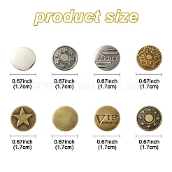 ジーンズ用の鉄製のボタンピン  服飾材料  模様付きのフラットラウンド  ミックスカラー  6模様  17x7.5mm  穴：1.8mm  ピン：7.5x8mm  ノブ：2.5mm  80セット/箱&nbsp;BUTT-YW0001-01A