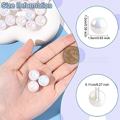 50 個の UV メッキレインボー虹色アクリルビーズ  ラウンド  ホワイト  15~15.5x15.5~16mm  穴：2.7mm&nbsp;PACR-YW0001-41