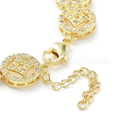 Rack Plating Brass Cubic Zirconia Flat Round Link Chain Bracelets for Women&nbsp;BJEW-D032-01G
