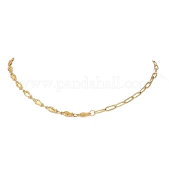 304ステンレススチール製フィッシュシェルシェイプバタフライリンクミックスチェーンネックレス（女性用）  ゴールドカラー  15.75インチ（40cm）&nbsp;NJEW-JN05991