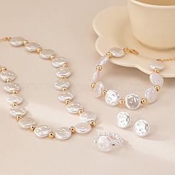 Flat Round Plastic Pearl Beaded Necklaces & Beaded Bracelets & Stud Earrings & Rings Sets&nbsp;FS-WG25F9C-01