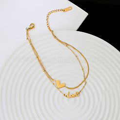 Love Heart 304 Stainless Steel Double Layer Anklets for Women&nbsp;FS-WG96390-01