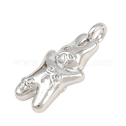 真鍮チャーム  リボン模様のウサギのチャーム  プラチナ  17x18x5mm  穴：2mm&nbsp;KK-CBA0565-03P