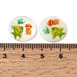 Ocean Printed Natural Freshwater Shell Flat Round Beads&nbsp;SHEL-A006-13I