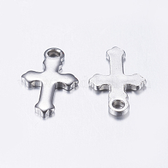 変色しにくい304ステンレススチール製の小さなクロスチャーム  ステンレス鋼色  12x7x1mm  穴：1.2mm&nbsp;STAS-L198-27P