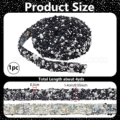 DIY 服用のホットフィックス ラインストーン付き樹脂パール  ブラック  14x3mm  4ヤード/個&nbsp;DIY-WH0888-598A
