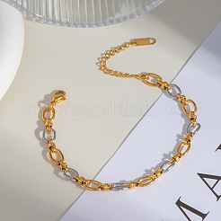 女性用ステンレススチール楕円リンクチェーンブレスレット  ゴールデン·ステンレス鋼色  6-3/4インチ（17cm）&nbsp;QE8040-3