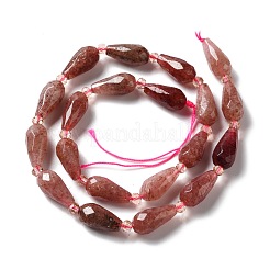 天然石ストロベリークォーツビーズ連売り  多面カット  ティアドロップ  12~16.5x7.5~8.5mm  穴：0.8mm  約20~21個/連  14.96~15.63''（38~39.7センチメートル）&nbsp;G-B028-A01