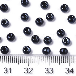 不透明なガラスビーズ  不透明色の光沢  ラウンド  ブラック  4x3mm  穴：1mm  約4500個/袋&nbsp;SEED-S040-07A-01
