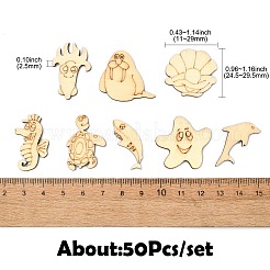 絵画アート用の未完成の空白の木製スライス50個。  焼き絵  家の装飾  トウモロコシの穂の黄色  イルカ  24.5~29.5x11~29x2.5mm&nbsp;WOOD-CJC0011-17B