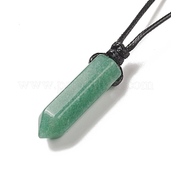 Natural Green Aventurine Bullet Pendant Necklace with Waxed Cords for Women&nbsp;NJEW-M196-02D